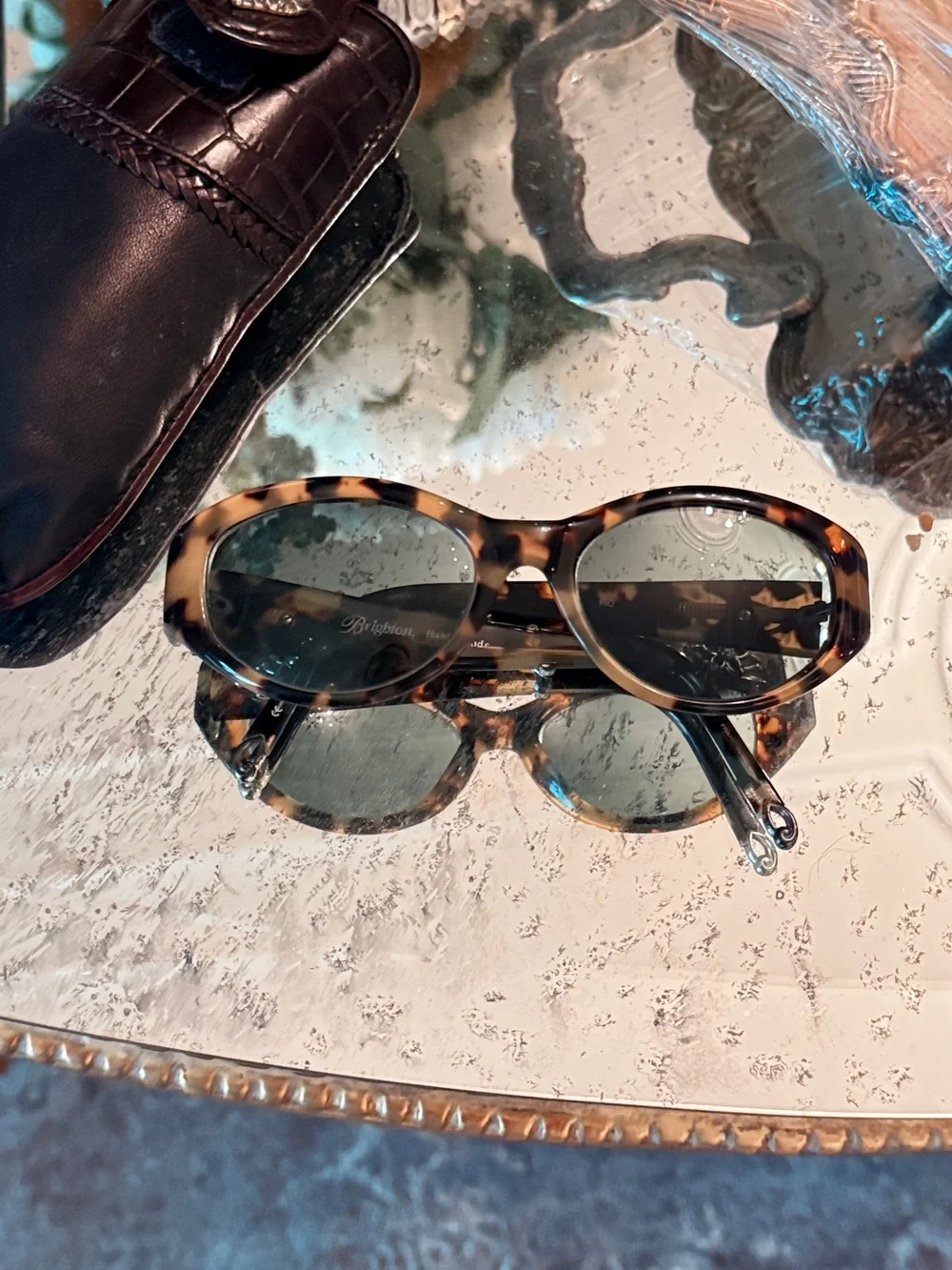 Brighton Tortoise Shell Oval Sunglasses with Green Lenses